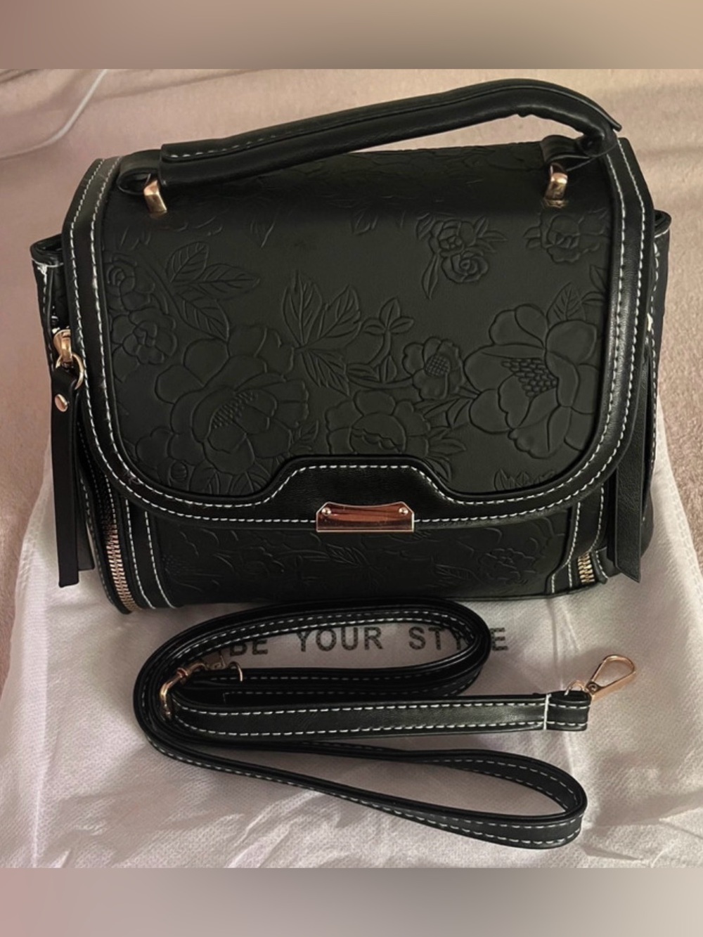 Black Floral Embossed Bag